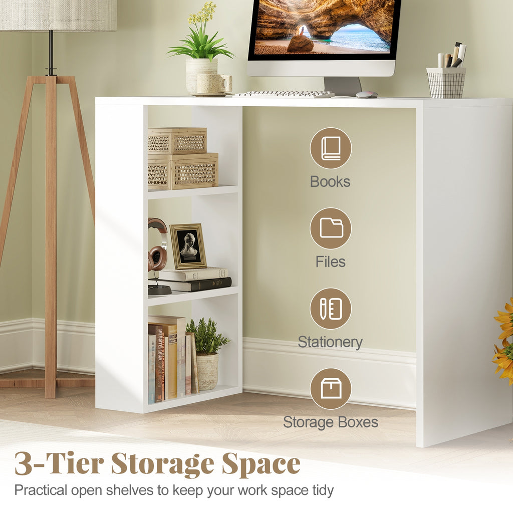 36 Inch White Computer Desk with 3 Open Shelves for Home Office Study-White