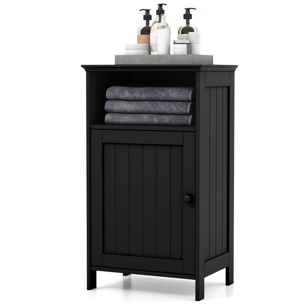 Bathroom Freestanding Floor Storage Cabinet with Adjustable Shelf-Black