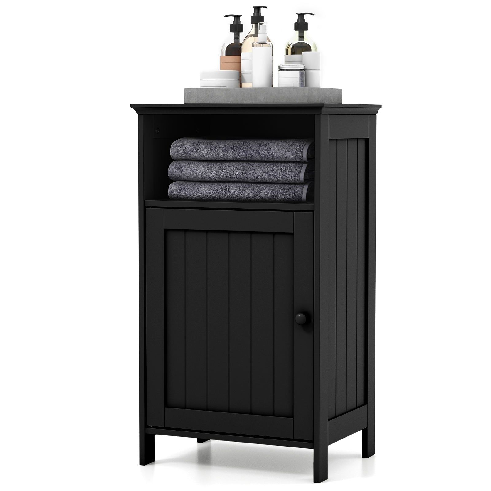 Bathroom Freestanding Floor Storage Cabinet with Adjustable Shelf-Black