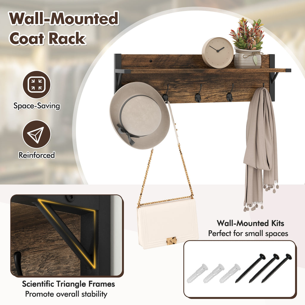 Coat Rack Shoe Stand Set 5-Tier Shoe Rack with Wall-Mounted Coat Hanger-Brown