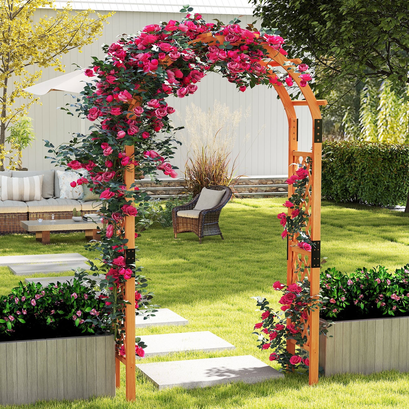 Arche de jardin en bois de 7,7 pieds pour plantes grimpantes