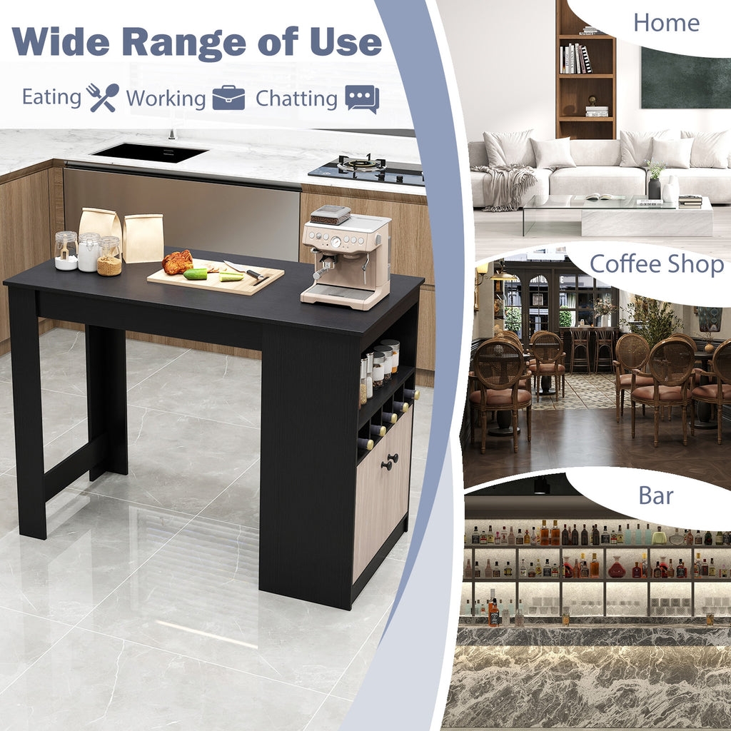 48 Inch Bar Table with Storage Cabinet and Wine Rack-Black
