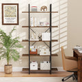 5-Tier 62 Inch Tall Vintage Industrial Bookcase with Open Storage Shelves-Rustic Brown