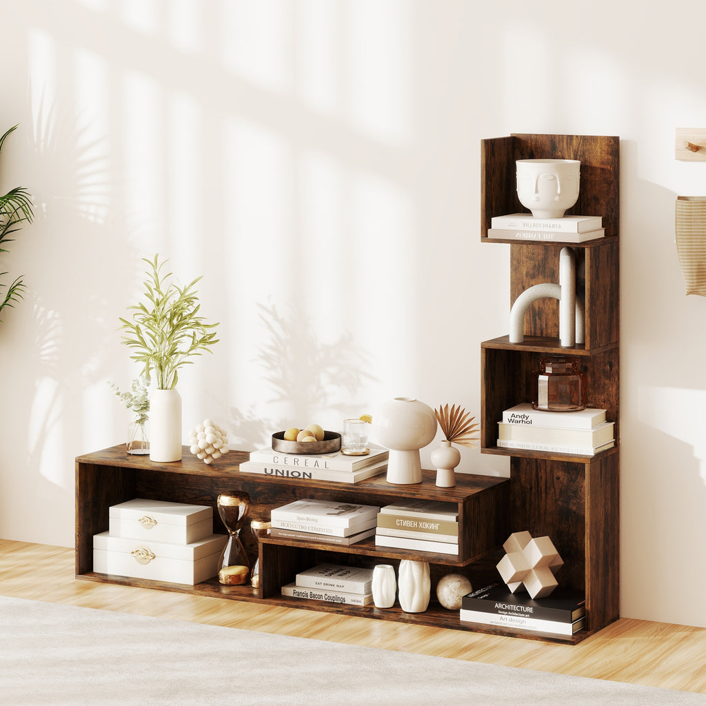 Cube TV Stand for TVs up to 50 Inch Media Console Table with Storage Shelves-Rustic Brown