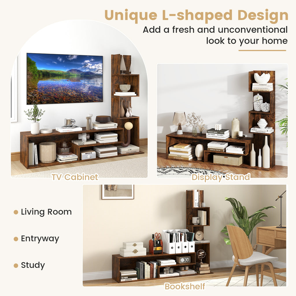 Cube TV Stand for TVs up to 50 Inch Media Console Table with Storage Shelves-Rustic Brown