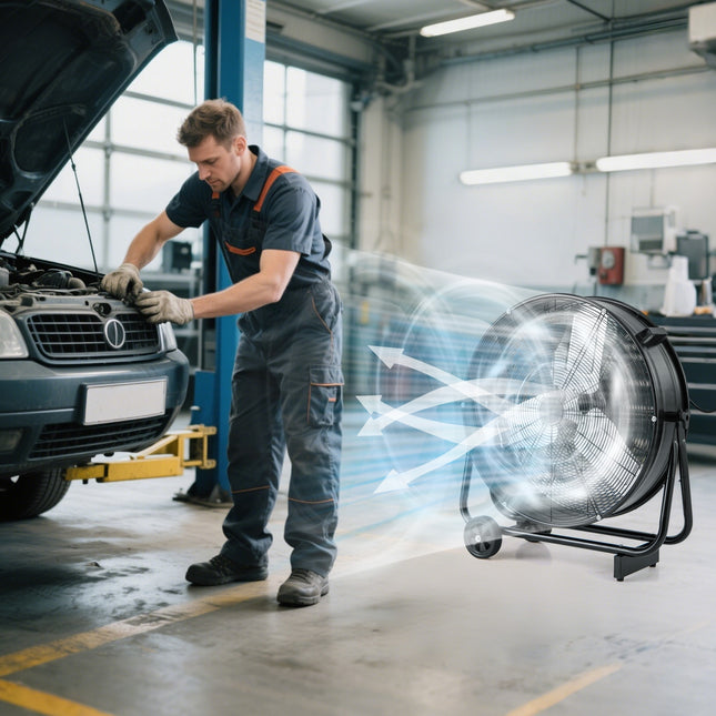 Industrial Drum Fan with 2 Wheels and 360-Degree Adjustable Tilt-Black