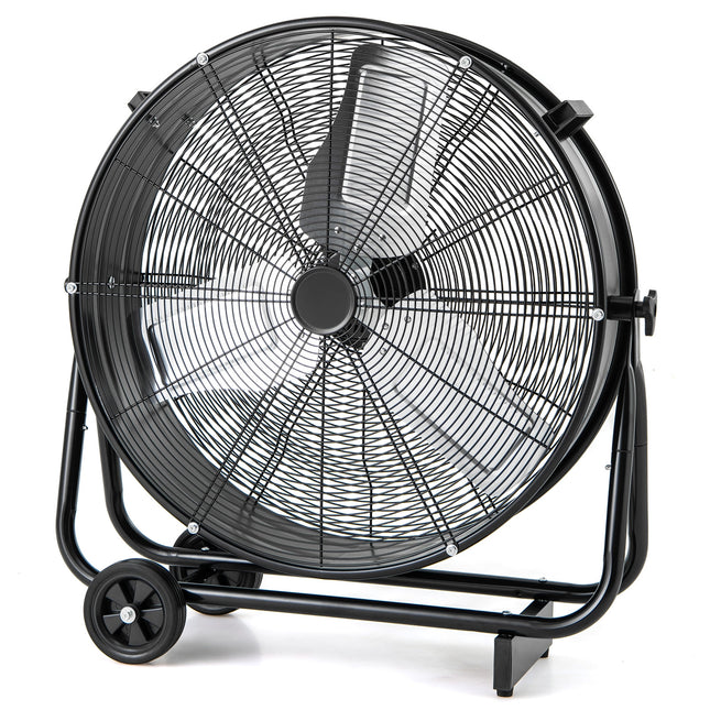 Industrial Drum Fan with 2 Wheels and 360-Degree Adjustable Tilt-Black