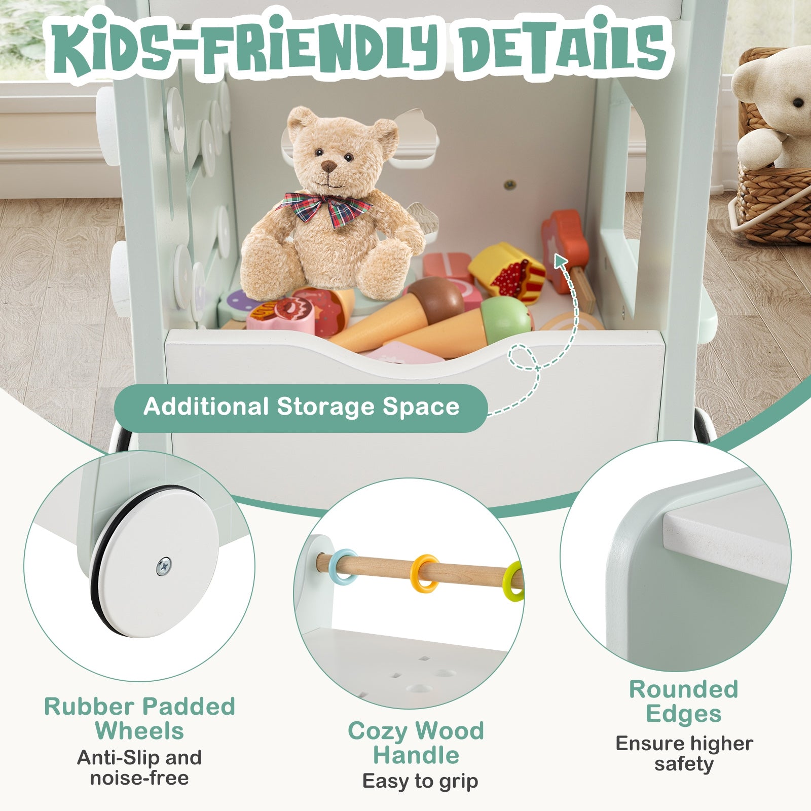 2-in-1 Baby Walker with Storage and Ice Creams for 1+ Years Old-Light Green