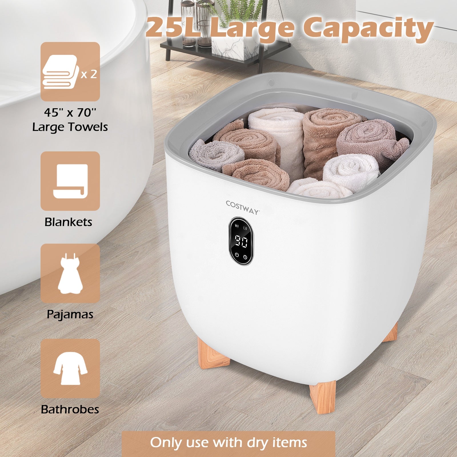 25L Towel Warmer Bucket with 2 Temperature Settings and Auto Shut Off-White