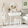 Small Vanity Makeup Dressing Table Set with Cushioned Stool and LED Lighted Mirror-White