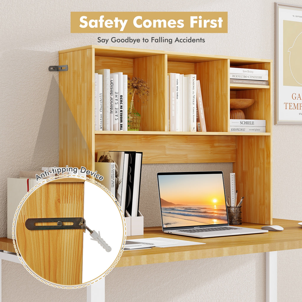 Computer Desktop Bookcase with 4 Cubbies and Open Back Compartment-Beige