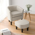 Barrel Club Chair with Ottoman Set Linen Fabric Accent Chair with Footrest-Beige