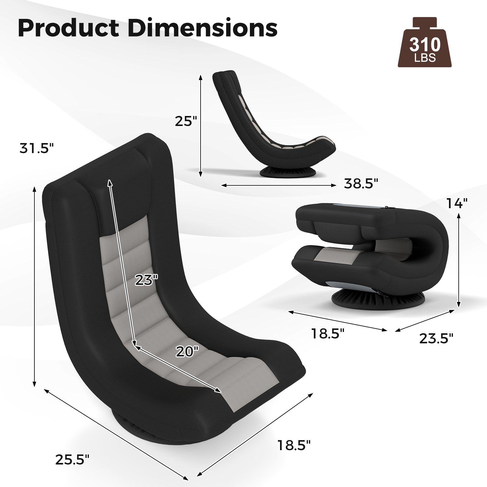 360Â° Swivel Gaming Chair with 4 Adjustable Position-Black and Gray