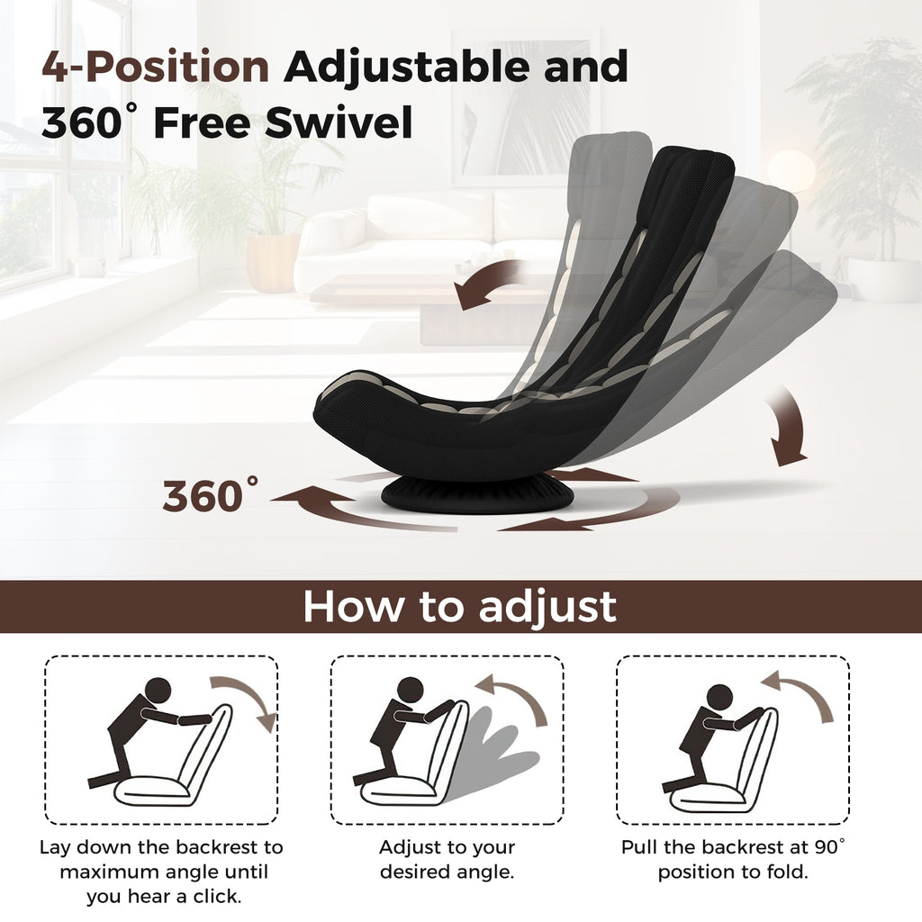 360Â° Swivel Gaming Chair with 4 Adjustable Position-Black and Gray