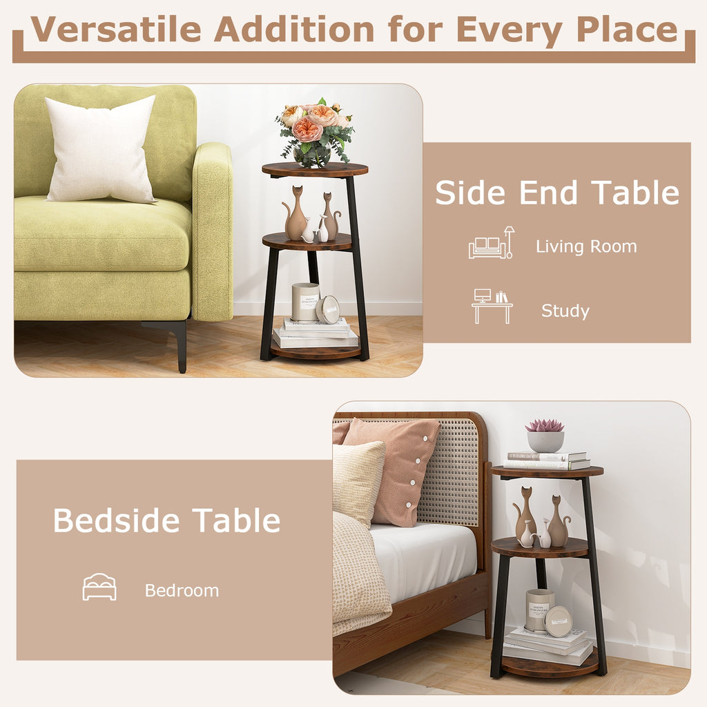 3-Tier Accent Round Side Table with Metal Frame-1 Piece