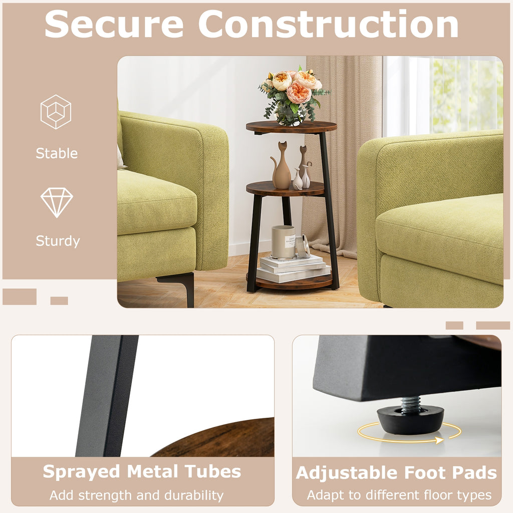 3-Tier Accent Round Side Table with Metal Frame-Set of 2