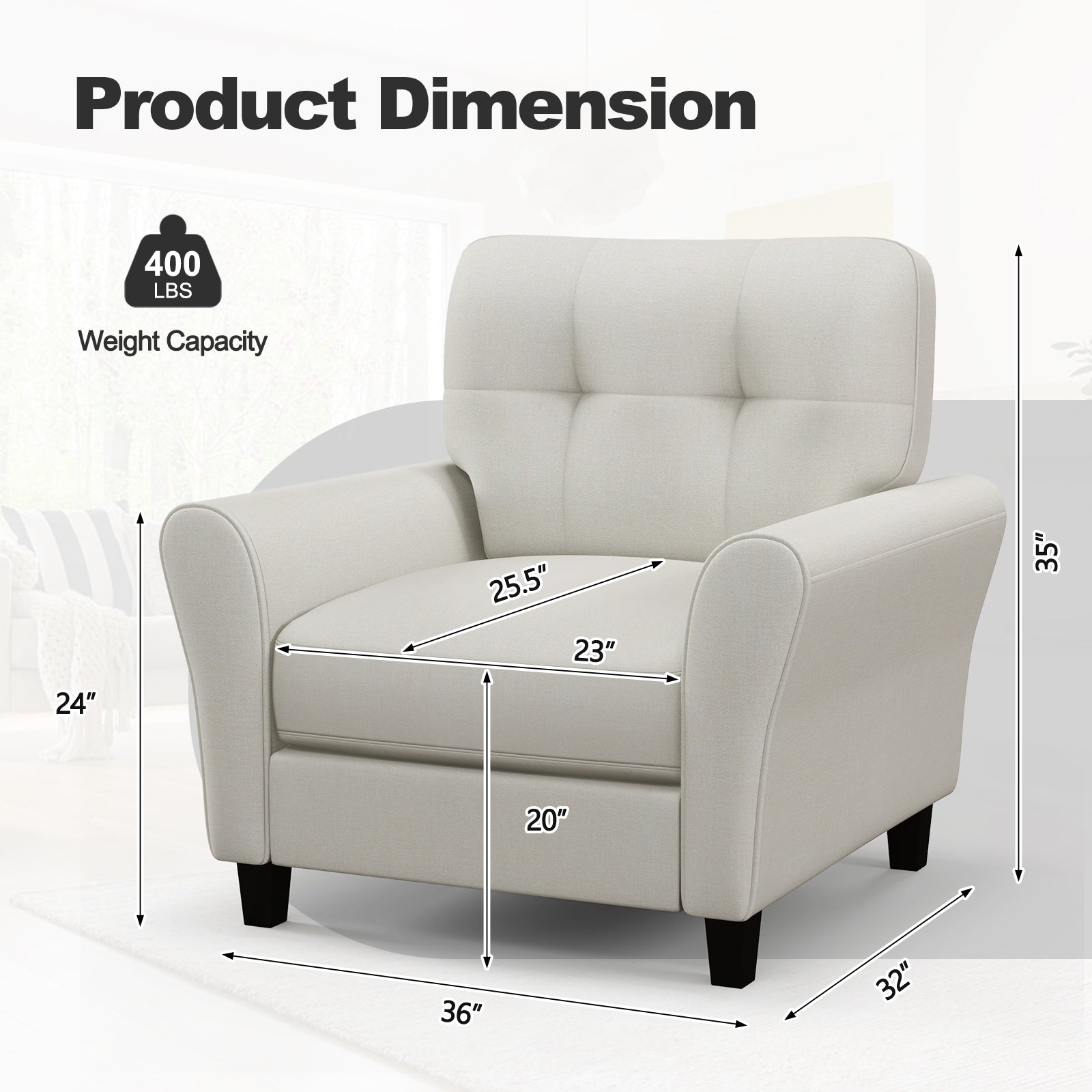 Modern Upholstered Accent Chair with Rubber Wood Legs-Beige