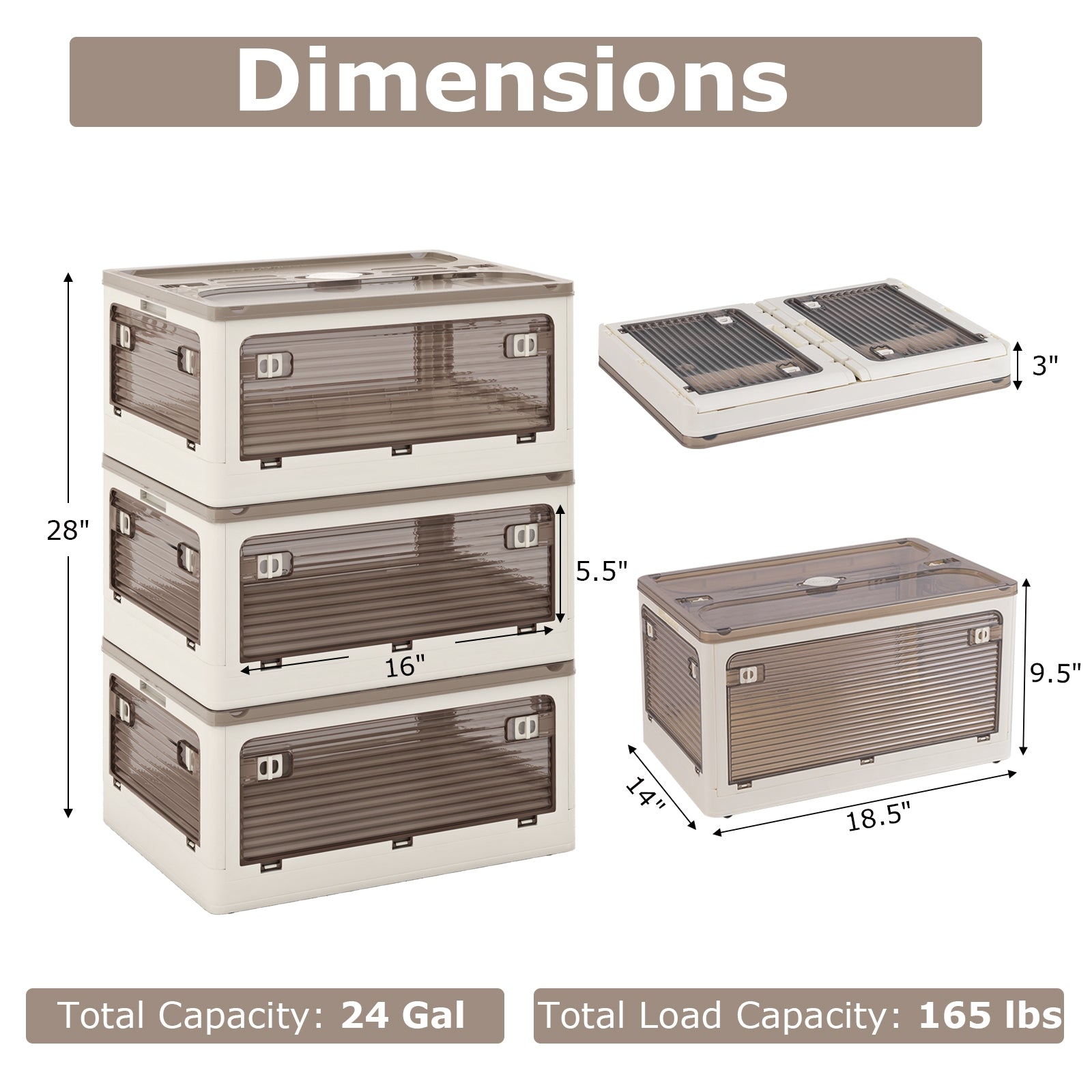 3-Pack Stackable Storage Bins with Lids with 5 Opening Ways-8 Gal