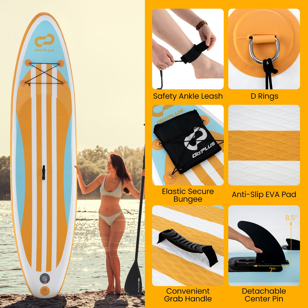 Inflatable Stand up Paddle Board with Adjustable Paddle and 3 Fins for Adults and Youths-S