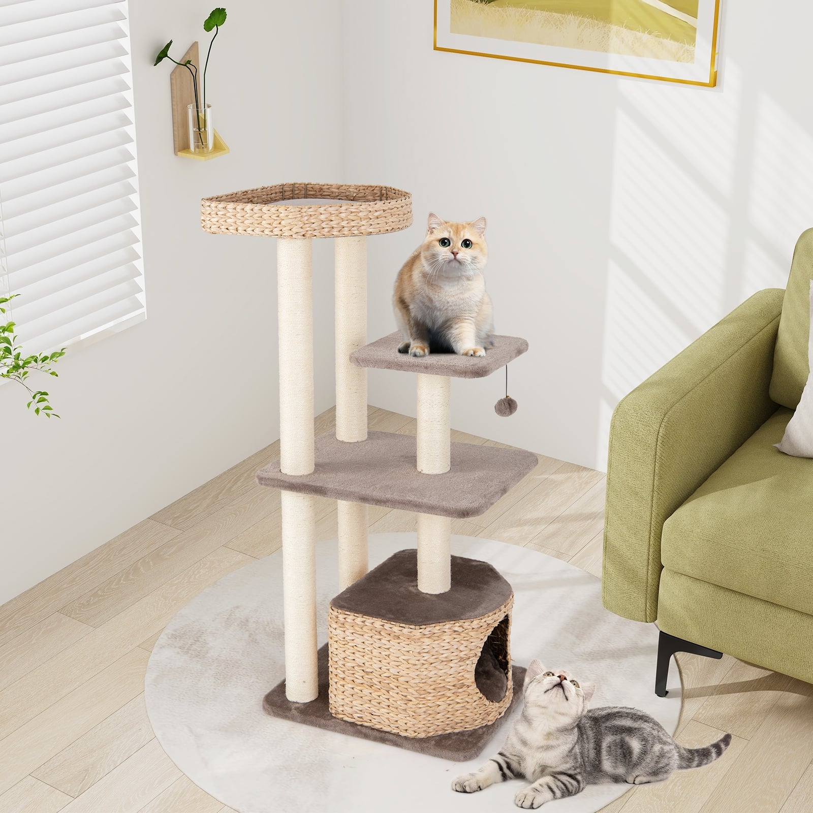 4 Layer Cat Tower with Scratching Posts Condo and Washable Cushions-Coffee