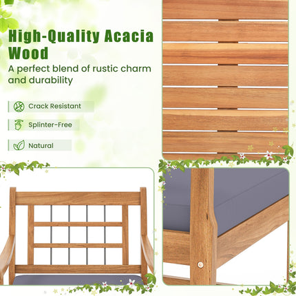 3 Piece Wood Patio Furniture Set with Seat Cushions and Acacia Wood Frame-Gray