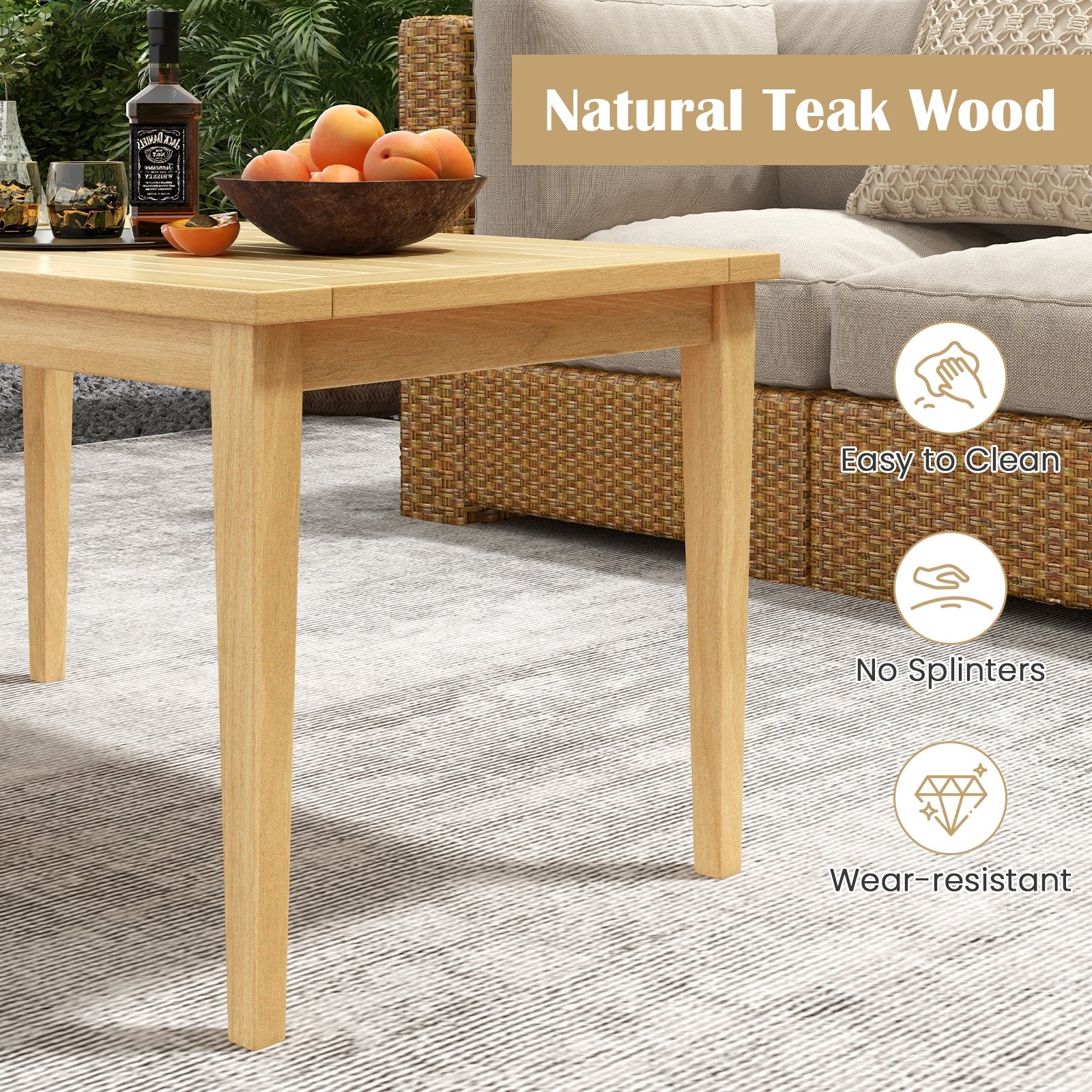 20 Inch x 35.5 Inch Outdoor Teak Wood Coffee Table with Slatted Tabletop for Balcony