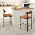 26 Inch Upholstered Bar Stools Set of 2 Counter Height Bar Chairs with  Backrest-Brown