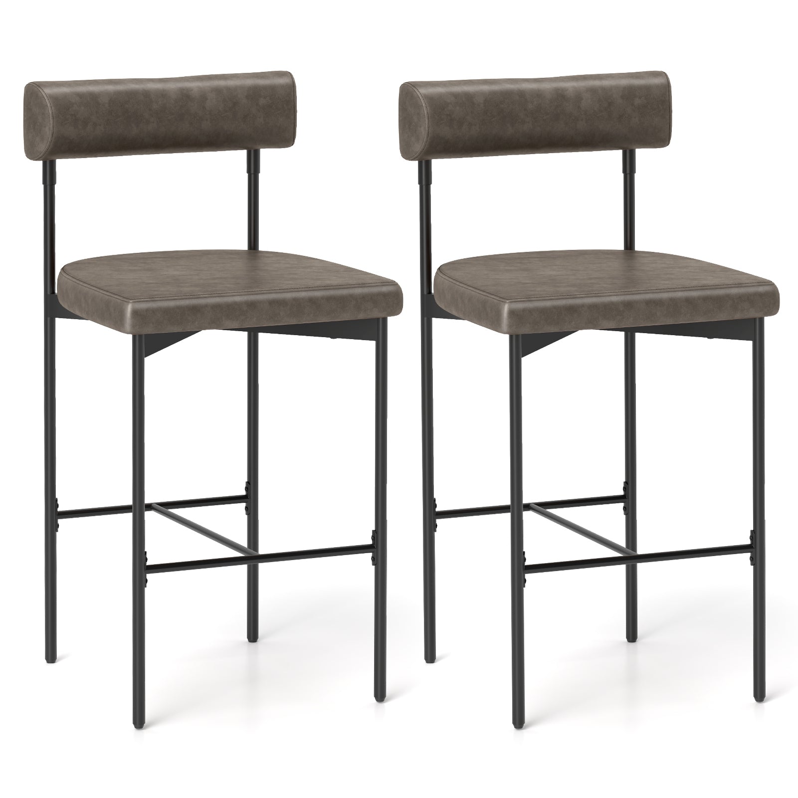 26 Inch Upholstered Bar Stools Set of 2 Counter Height Bar Chairs with  Backrest-Gray