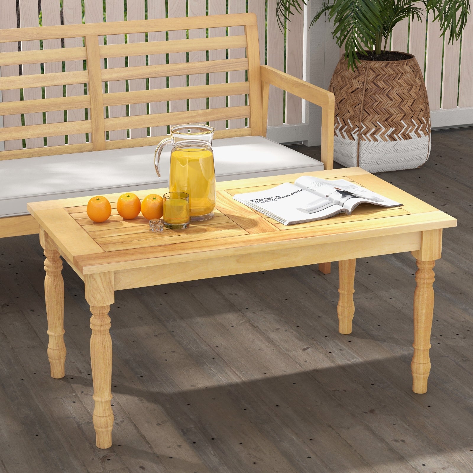 Table basse de jardin avec structure en bois de teck massif et plateau à lattes