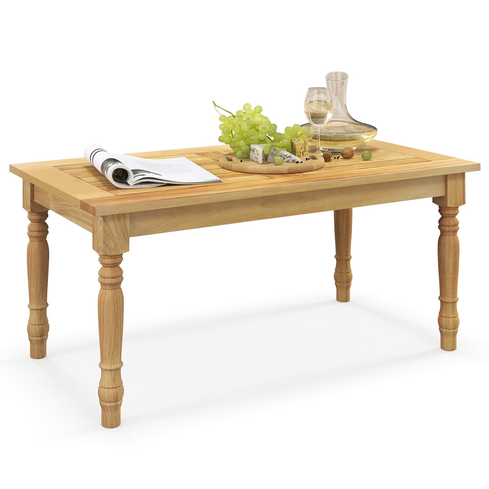 Table basse de jardin avec structure en bois de teck massif et plateau à lattes