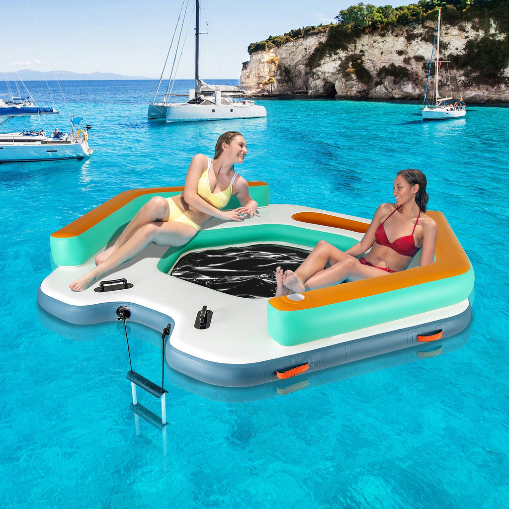 8.7 Feet Inflatable Floating Dock with Detachable Ladder and Mesh Swim Lounge