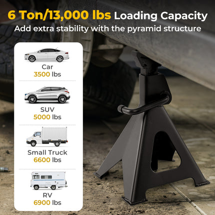 6 Ton 13000 lbs Capacity Metal Car Lifting Stands with 14-23 Inch Adjustable Height