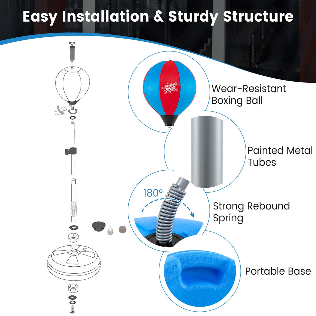 Adjustable Punching Bag with Stand and Boxing Gloves for Both Adults and Kids-Blue