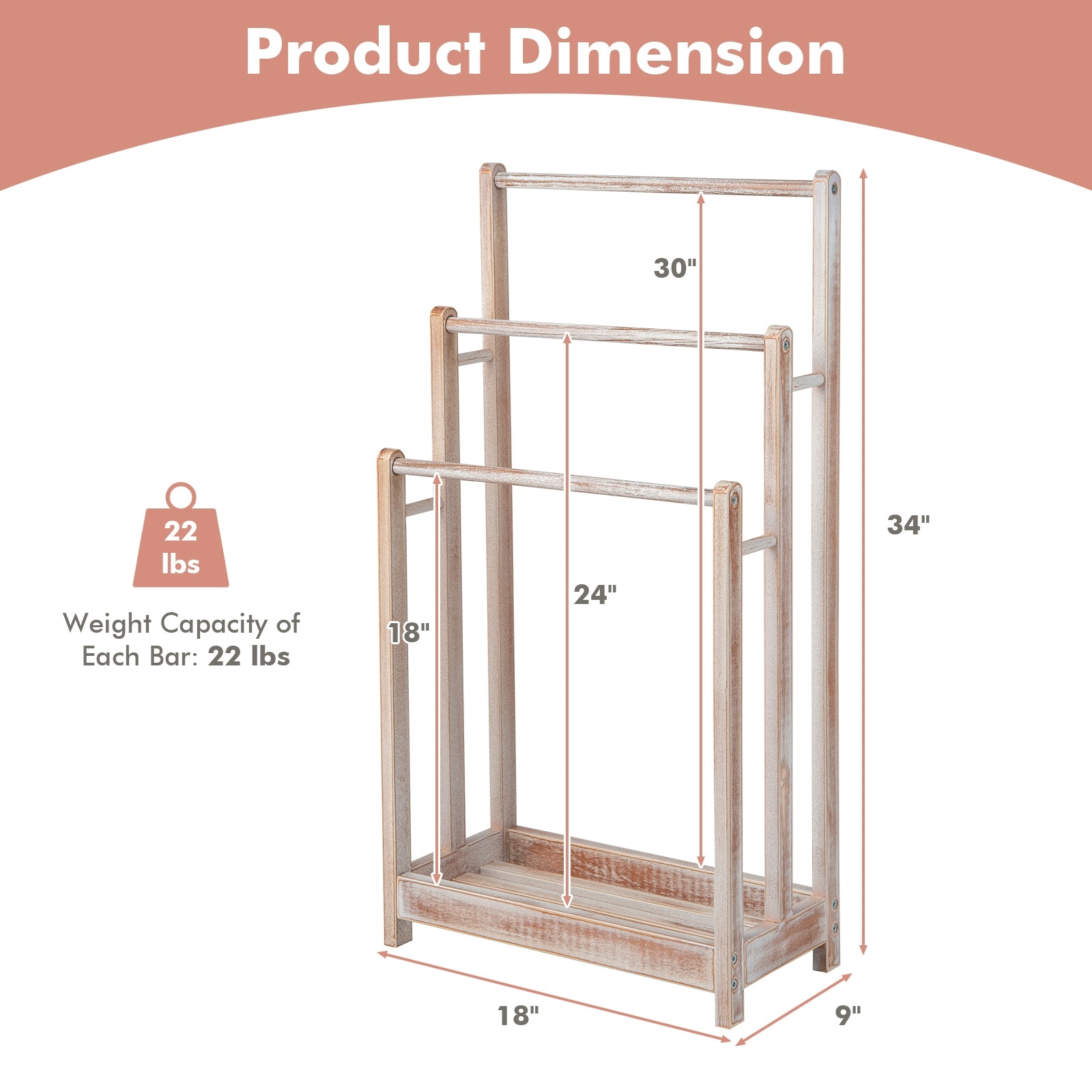 Freestanding Towel Rack 3-Bar Hand Towel Drying Stand with Bottom Storage Shelf-White