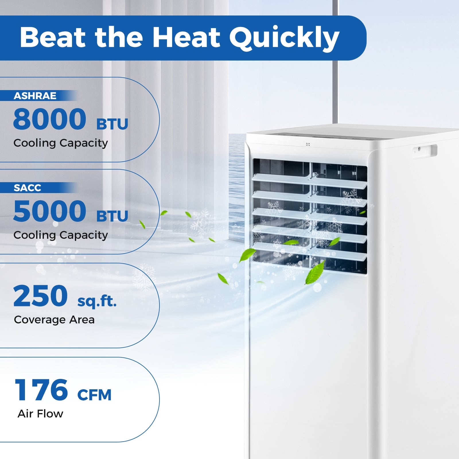 4-in-1 8000 BTU Portable Air Conditioner with Fan and Dehumidifier