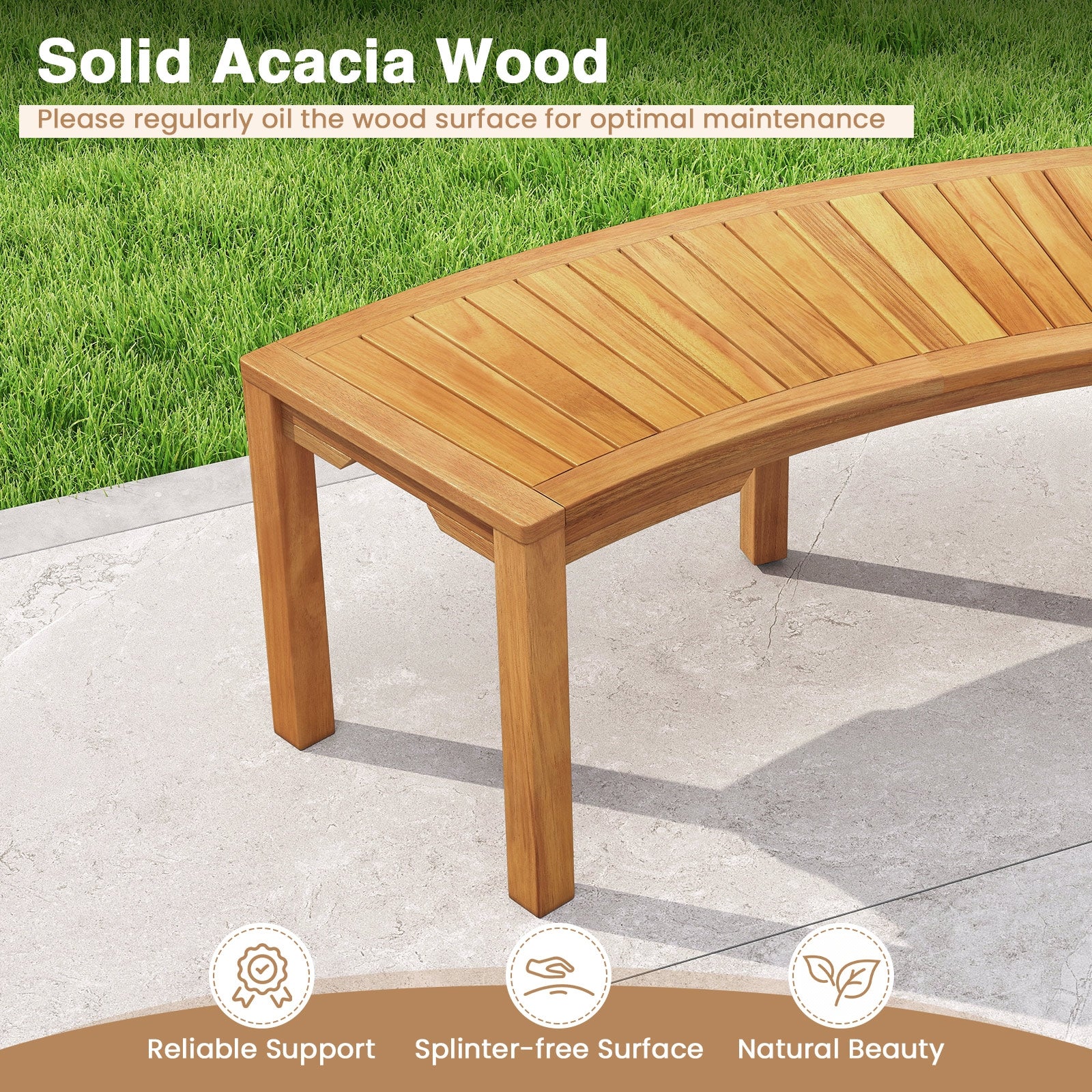 Set of 7 Outdoor Bench Acacia Wood Curved Garden Bench 2-Person