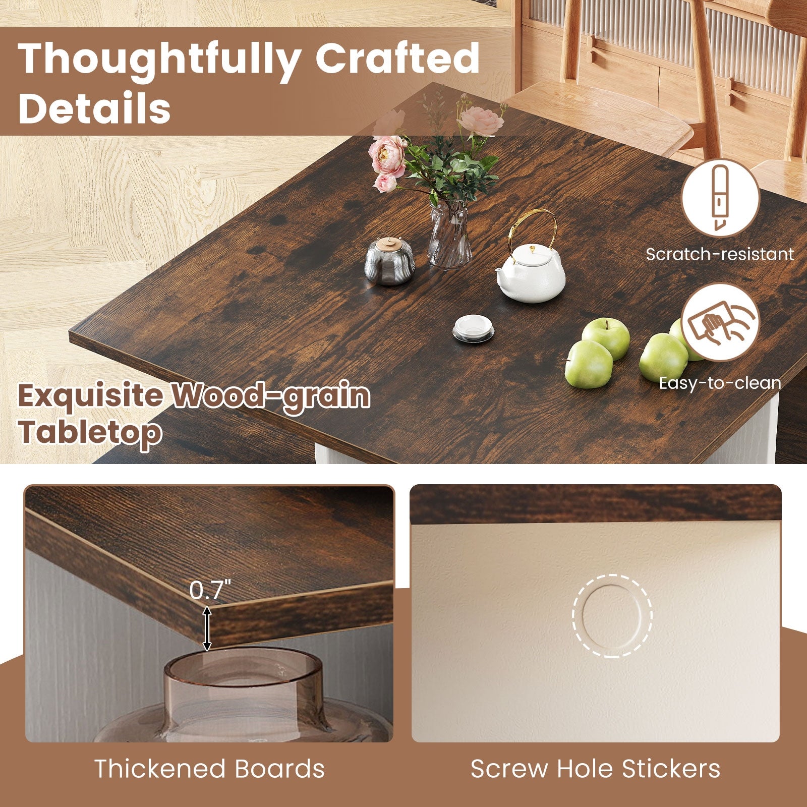 2-Tier Square Coffee Table with 4 Storage Compartments-Rustic Brown