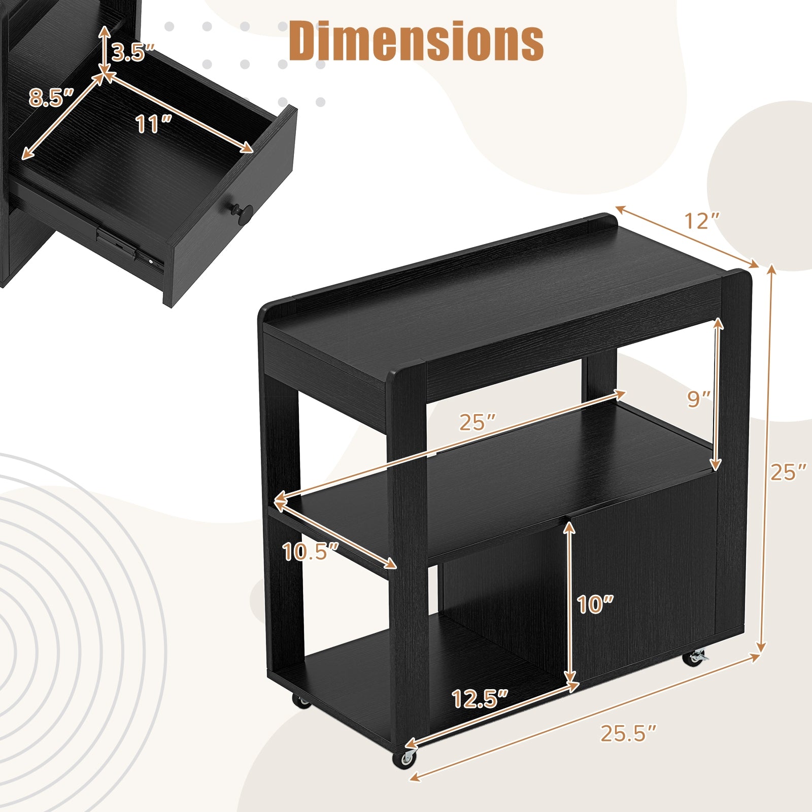 2-Drawer Sofa Side Table with Shelves for Living Room-Black
