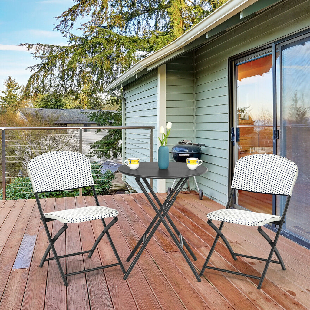 Ensemble bistrot 3 pièces en rotin pour patio avec table ronde et 2 chaises
