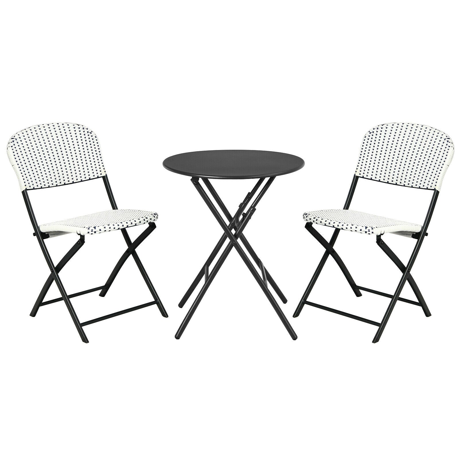 Ensemble bistrot 3 pièces en rotin pour patio avec table ronde et 2 chaises