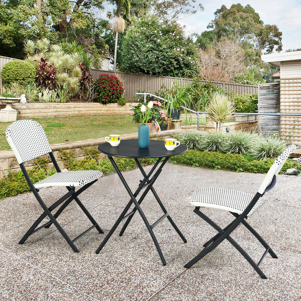 Ensemble bistrot 3 pièces en rotin pour patio avec table ronde et 2 chaises