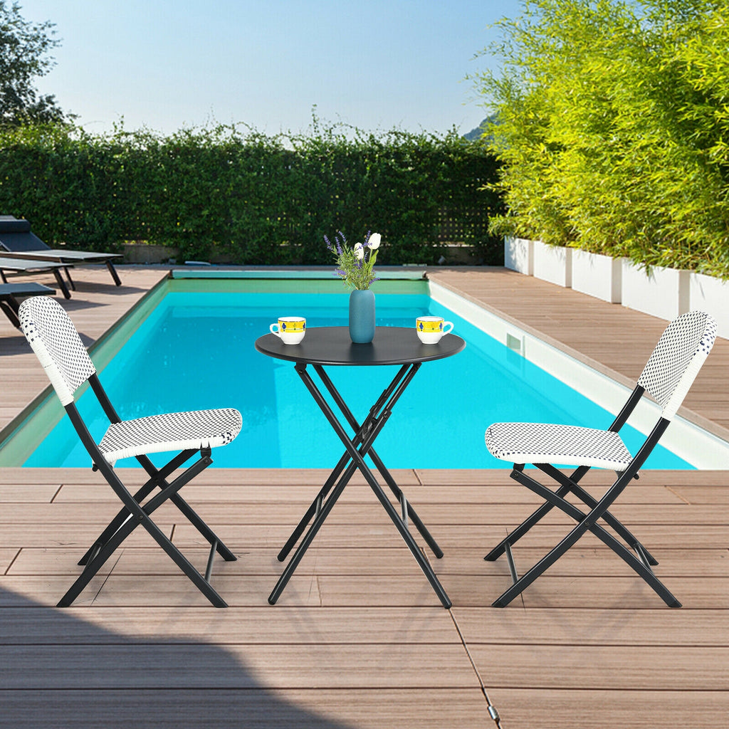Ensemble bistrot 3 pièces en rotin pour patio avec table ronde et 2 chaises