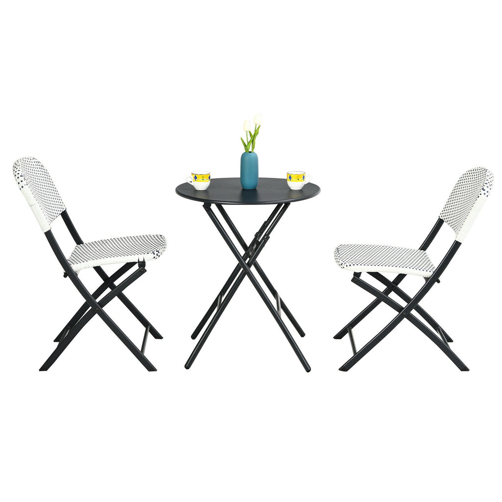 Ensemble bistrot 3 pièces en rotin pour patio avec table ronde et 2 chaises
