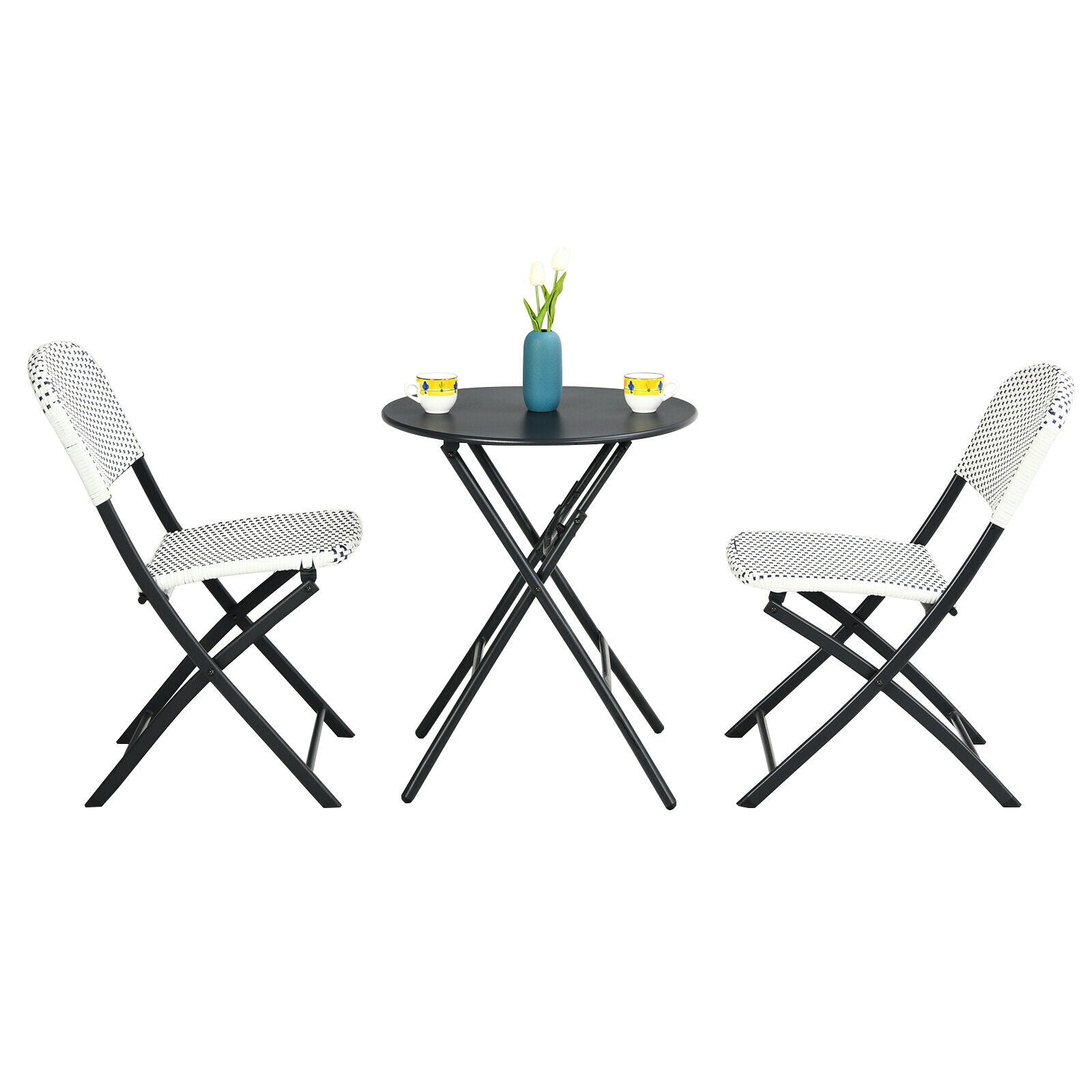 Ensemble bistrot 3 pièces en rotin pour patio avec table ronde et 2 chaises