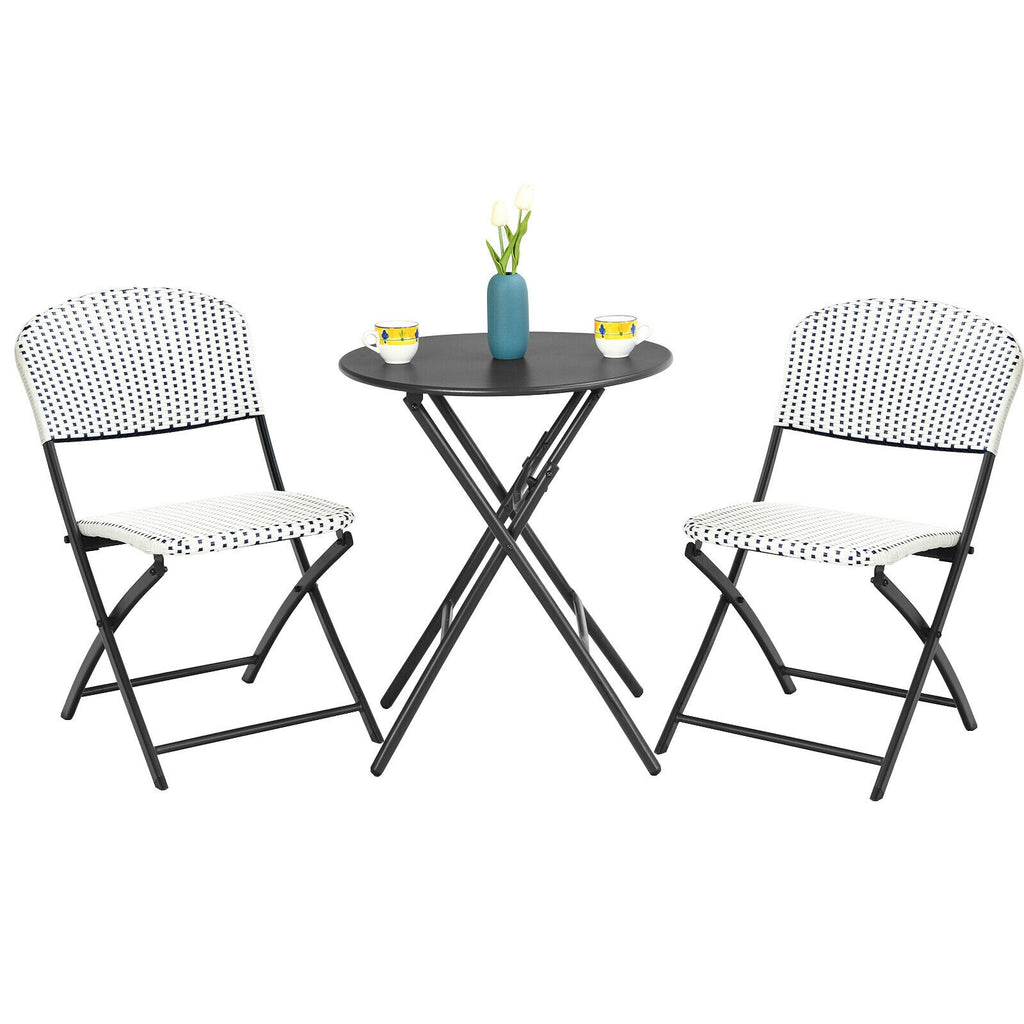 Ensemble bistrot 3 pièces en rotin pour patio avec table ronde et 2 chaises