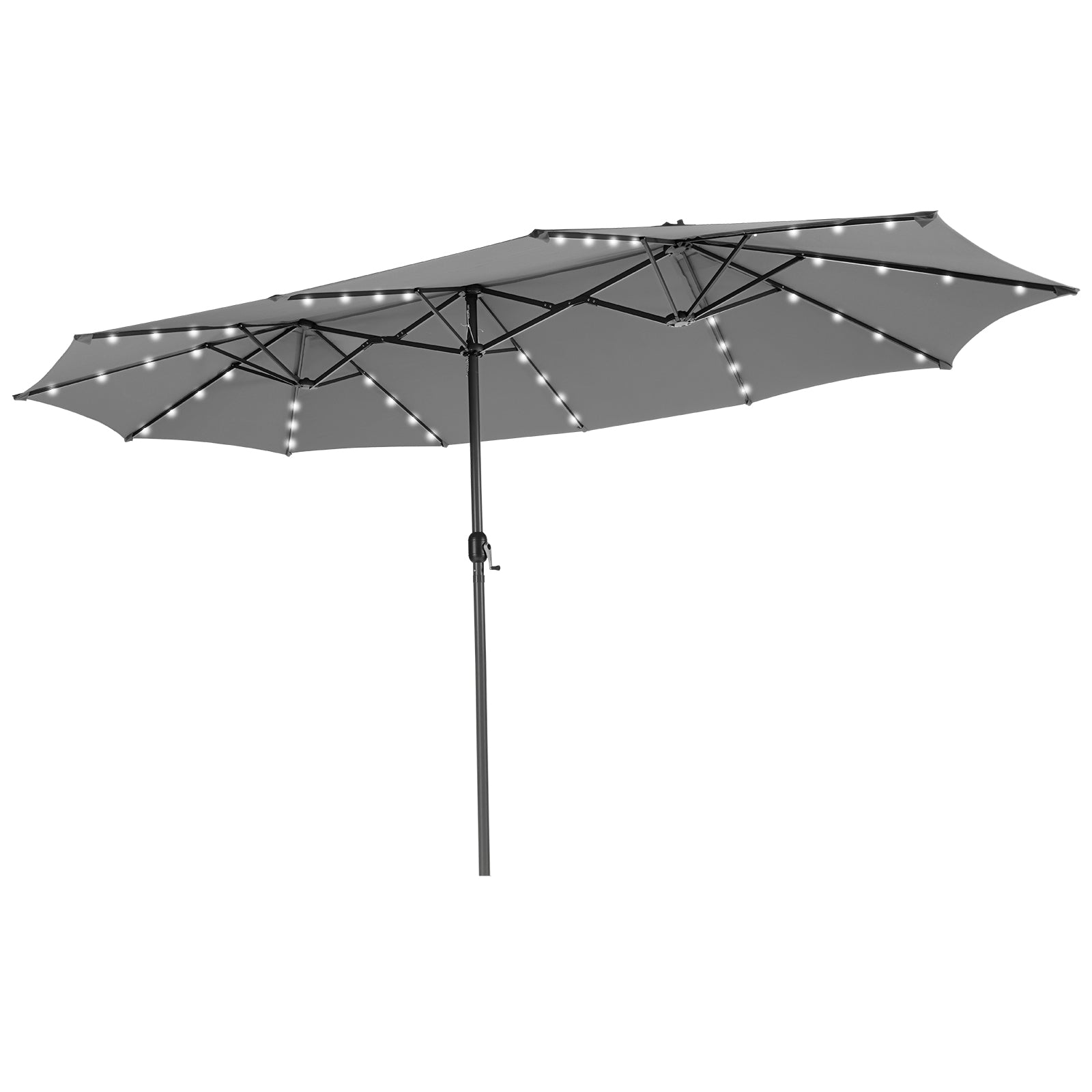 Parasol double de 4,5 mètres avec 48 lumières solaires LED - Gris