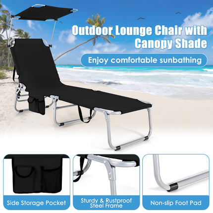 Set of 2 Portable Reclining Chair with 5 Adjustable Positions-Black