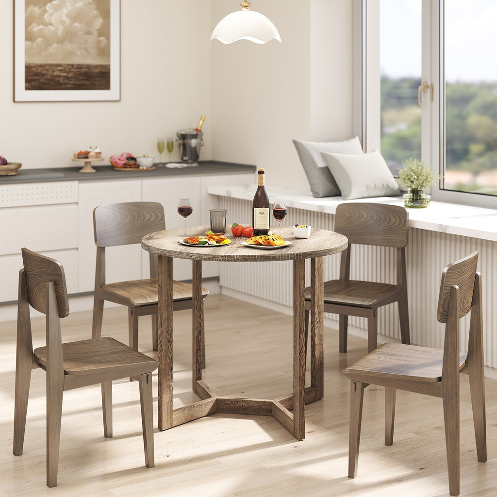 36 Inch Round Wood Dining Table for 2-4 People with Wing-shaped Pedestal Base-Grey