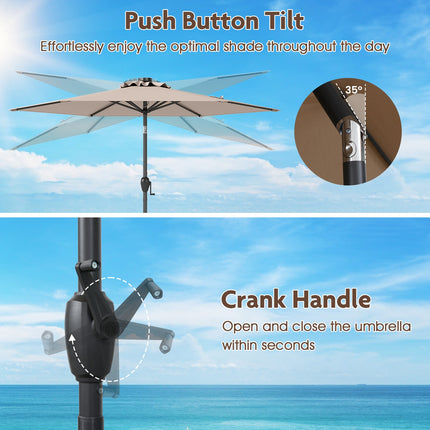7.5 Feet Solar Powered Patio Umbrella with LED Lights and Crank Handle-Tan