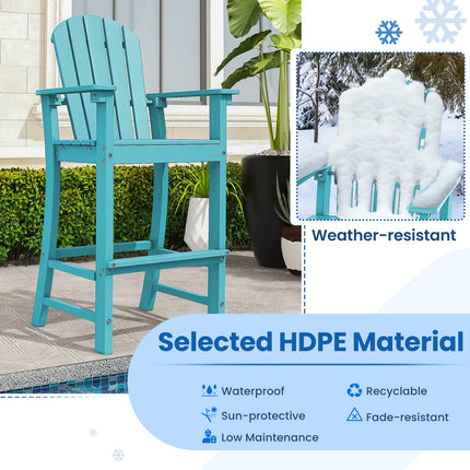 Set of 2 Counter Height Outdoor HDPE Bar Stool with Armrests and Footrest-Turquoise